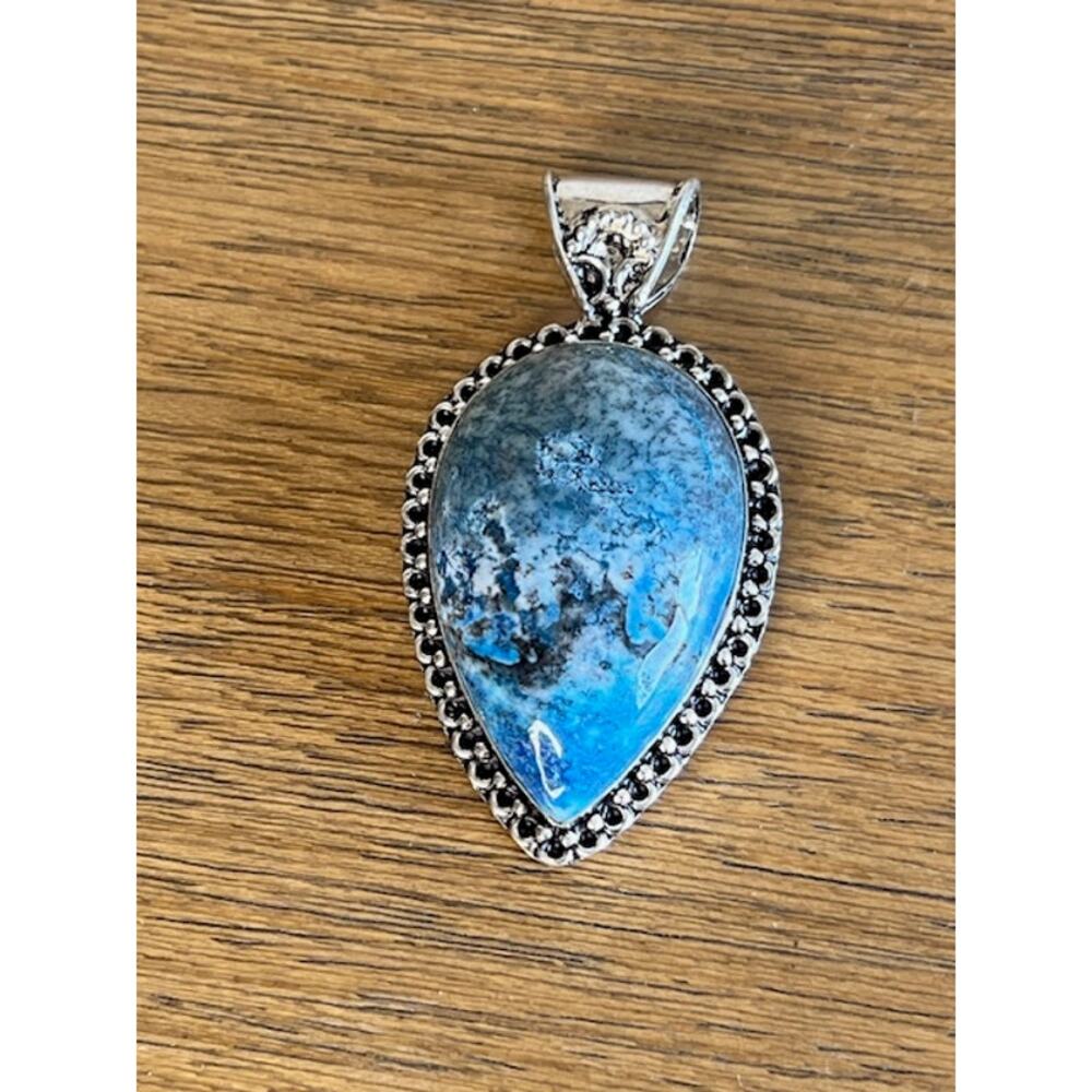 Sterling Silver 925 Blue Stone Pendant 2.5"